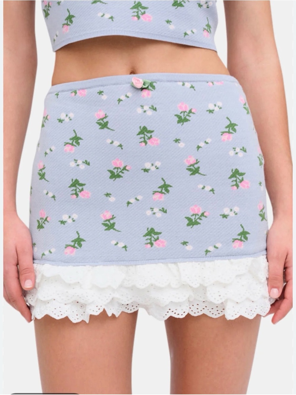 For Love & Lemons Amelia  Lavender Mini Skirt with Pink Floral Print